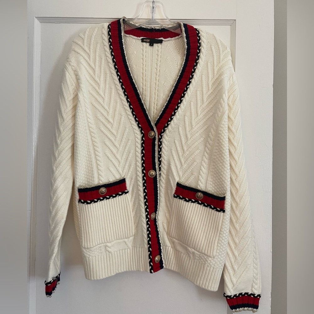 Maje cream, navy & red sweater.  Size 1.  Like new.